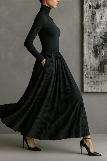 Michaela – Pleated Skirt & Fitted Long-Sleeve Split Top Set