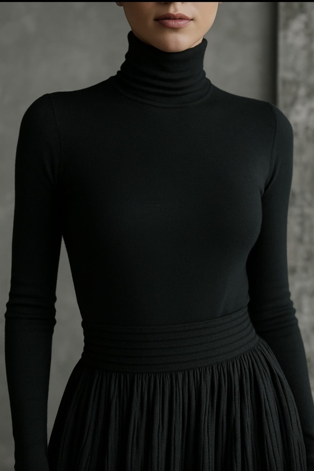 Michaela – Pleated Skirt & Fitted Long-Sleeve Split Top Set