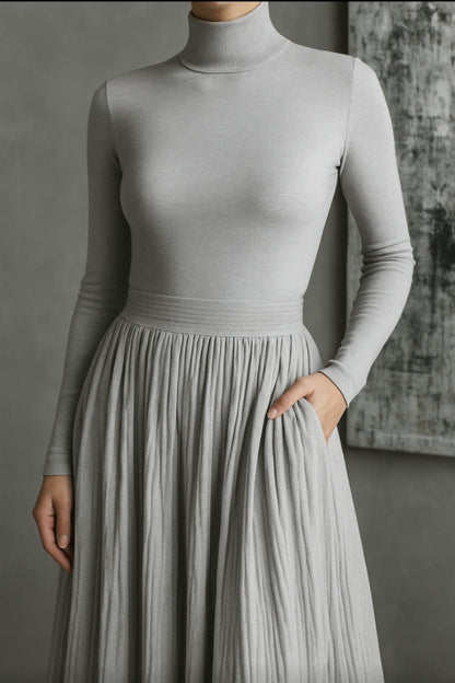 Michaela – Pleated Skirt & Fitted Long-Sleeve Split Top Set