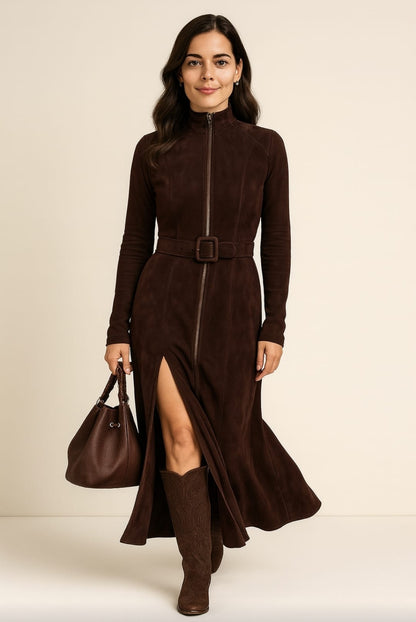 Lunori™ | Alessia Suede Maxi Dress