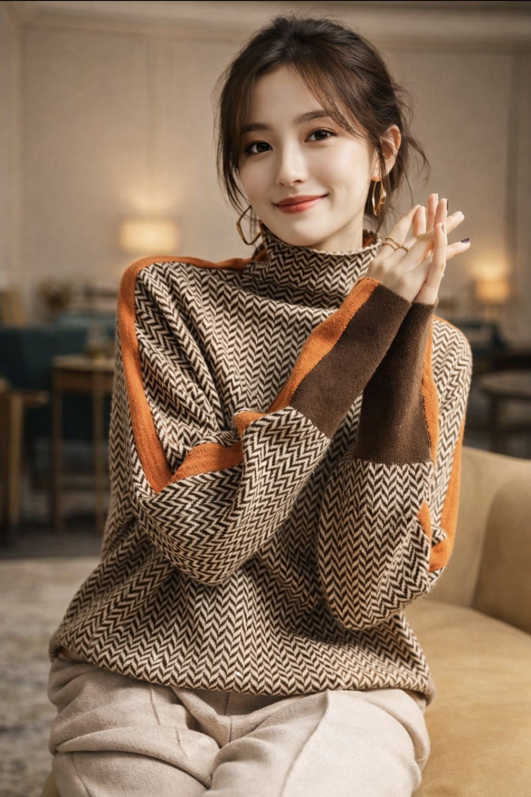 Clementine | Contrast Stripe Turtleneck Sweater