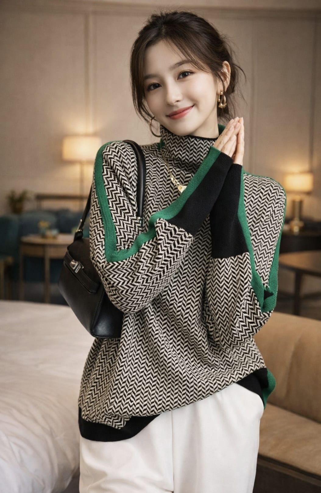 Clementine | Contrast Stripe Turtleneck Sweater