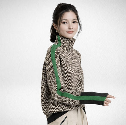 Clementine | Contrast Stripe Turtleneck Sweater