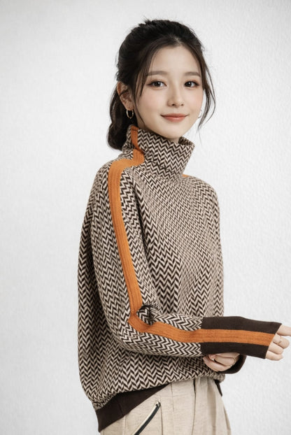 Clementine | Contrast Stripe Turtleneck Sweater