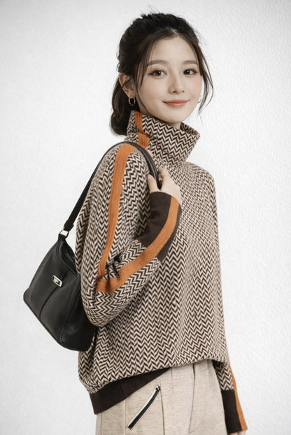 Clementine | Contrast Stripe Turtleneck Sweater