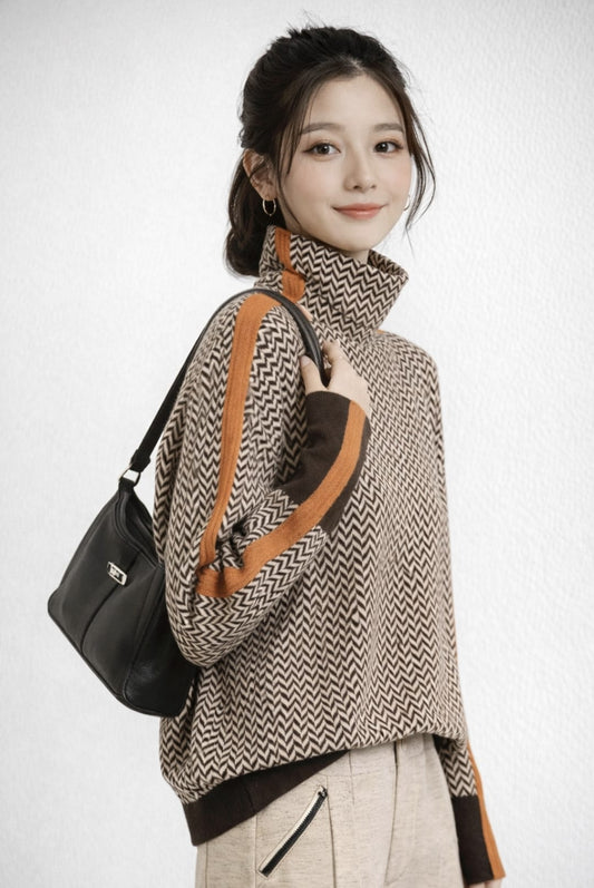 Clementine | Contrast Stripe Turtleneck Sweater