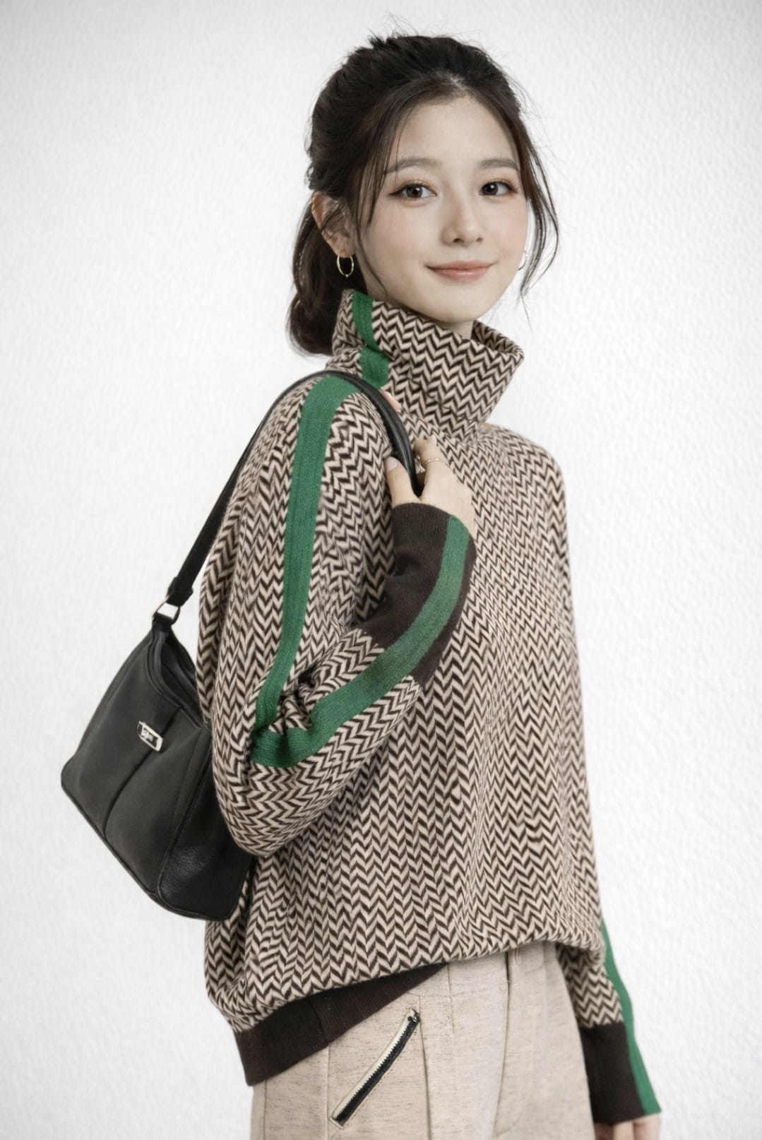 Clementine | Contrast Stripe Turtleneck Sweater