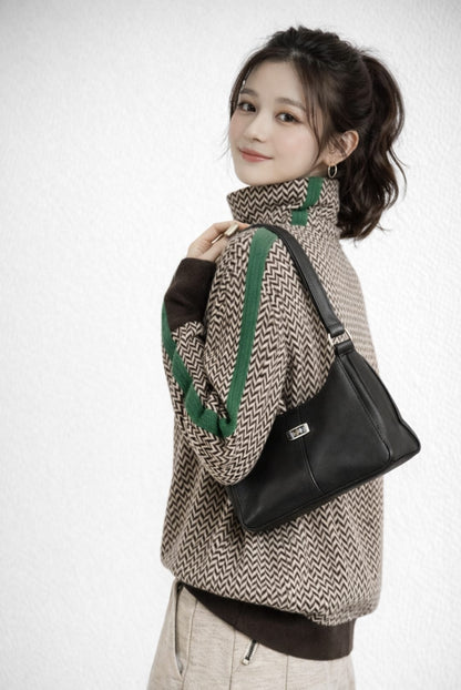 Clementine | Contrast Stripe Turtleneck Sweater