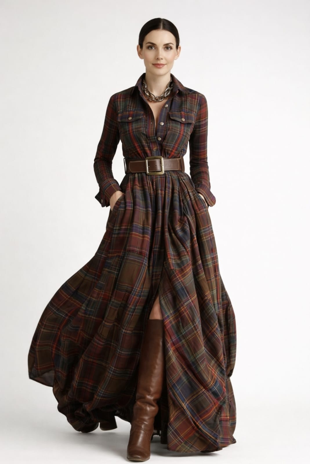 Grace | Classic Check Maxi Shirt Dress