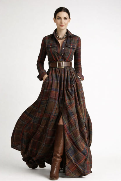 Grace | Classic Check Maxi Shirt Dress