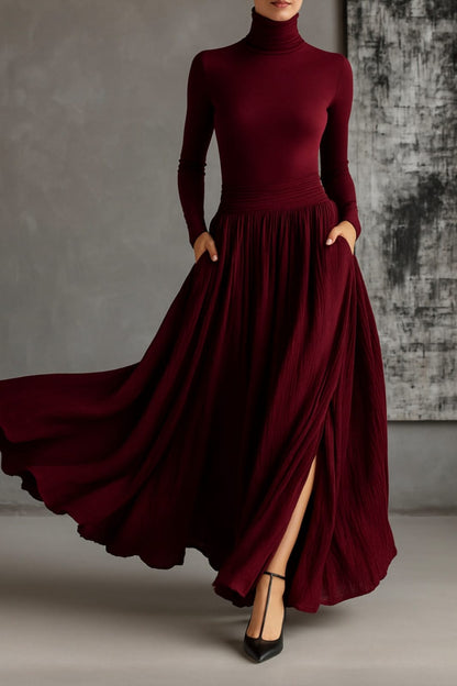 Michaela – Pleated Skirt & Fitted Long-Sleeve Split Top Set