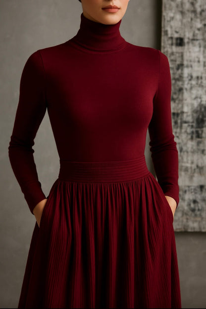 Michaela – Pleated Skirt & Fitted Long-Sleeve Split Top Set