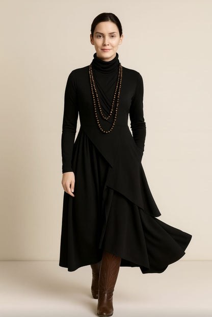 Georgia – Asymmetric Pleated High-Neck Maxi Dress