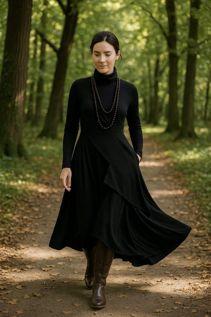 Georgia – Asymmetric Pleated High-Neck Maxi Dress