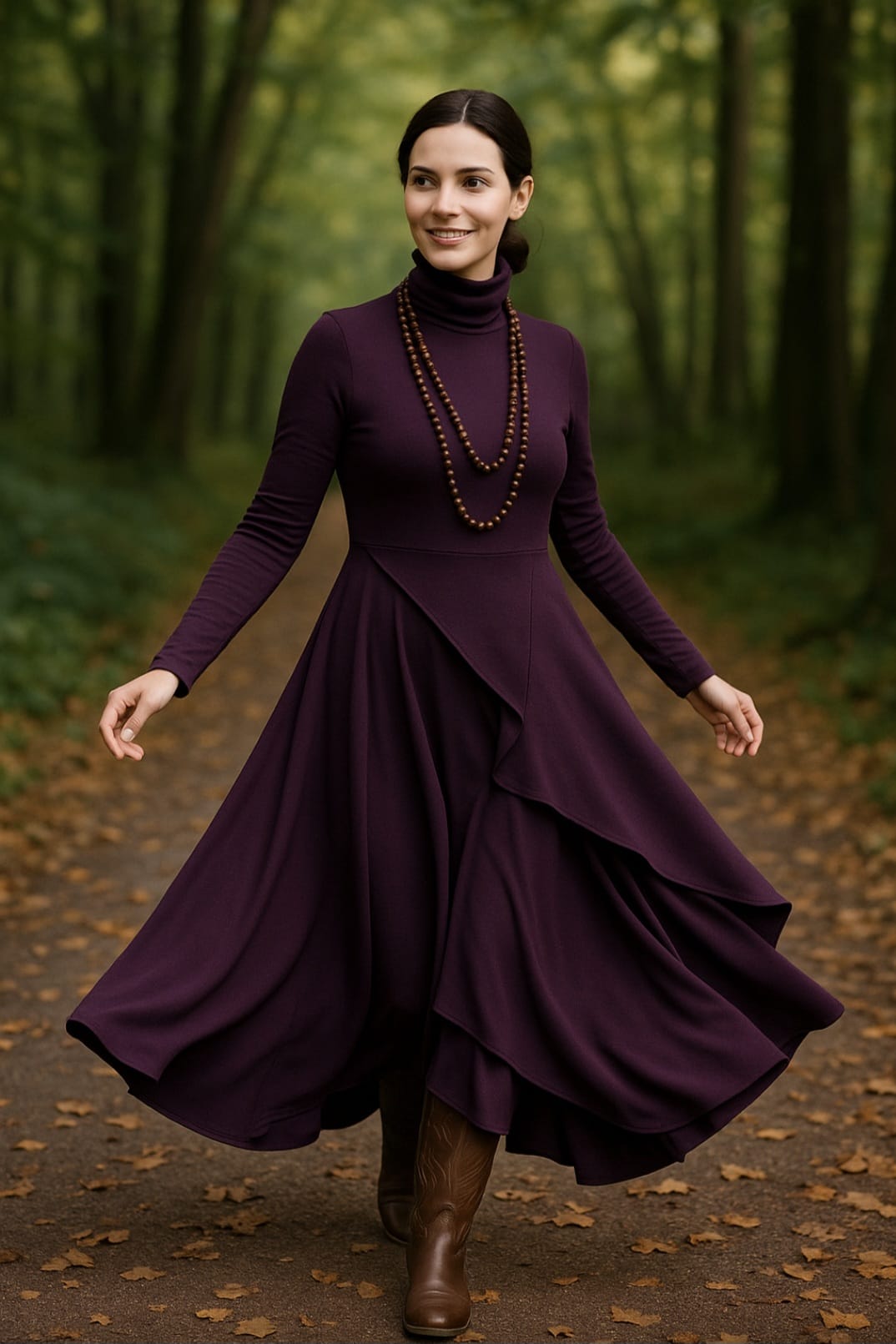 Georgia – Asymmetric Pleated High-Neck Maxi Dress