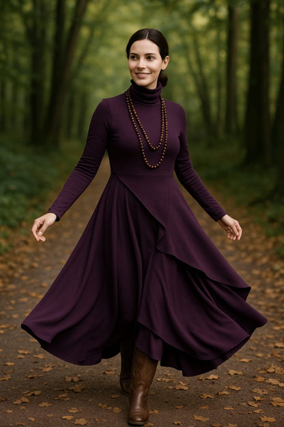 Georgia – Asymmetric Pleated High-Neck Maxi Dress