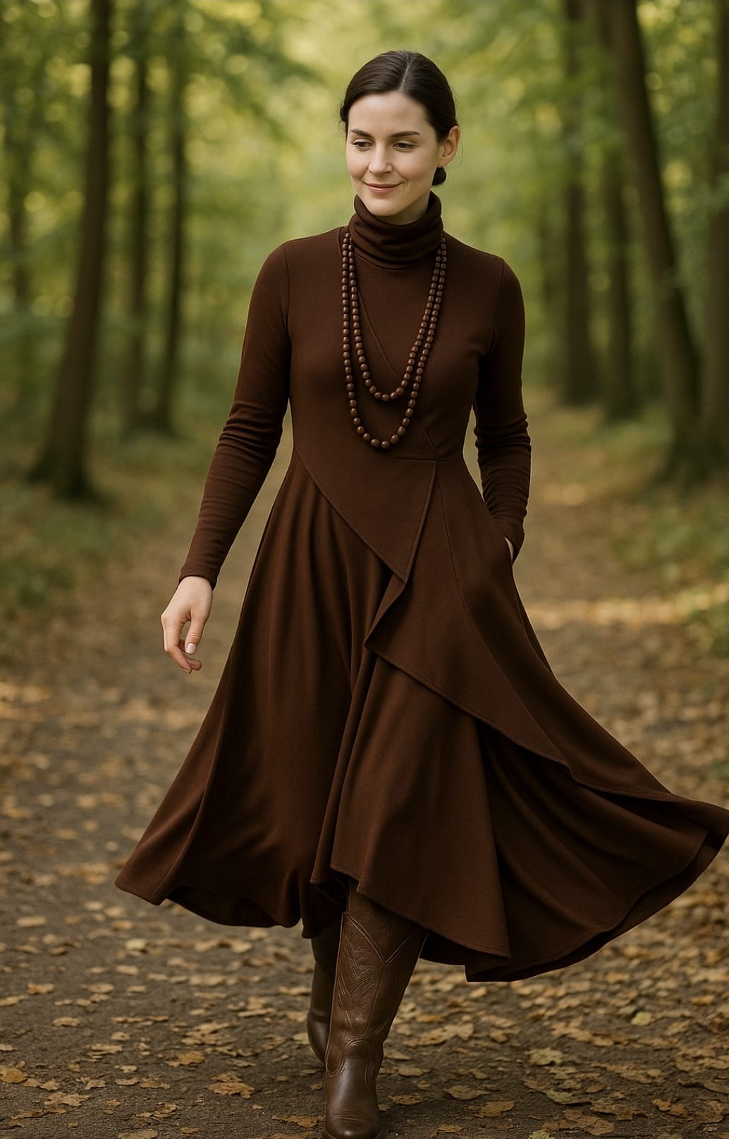 Georgia – Asymmetric Pleated High-Neck Maxi Dress