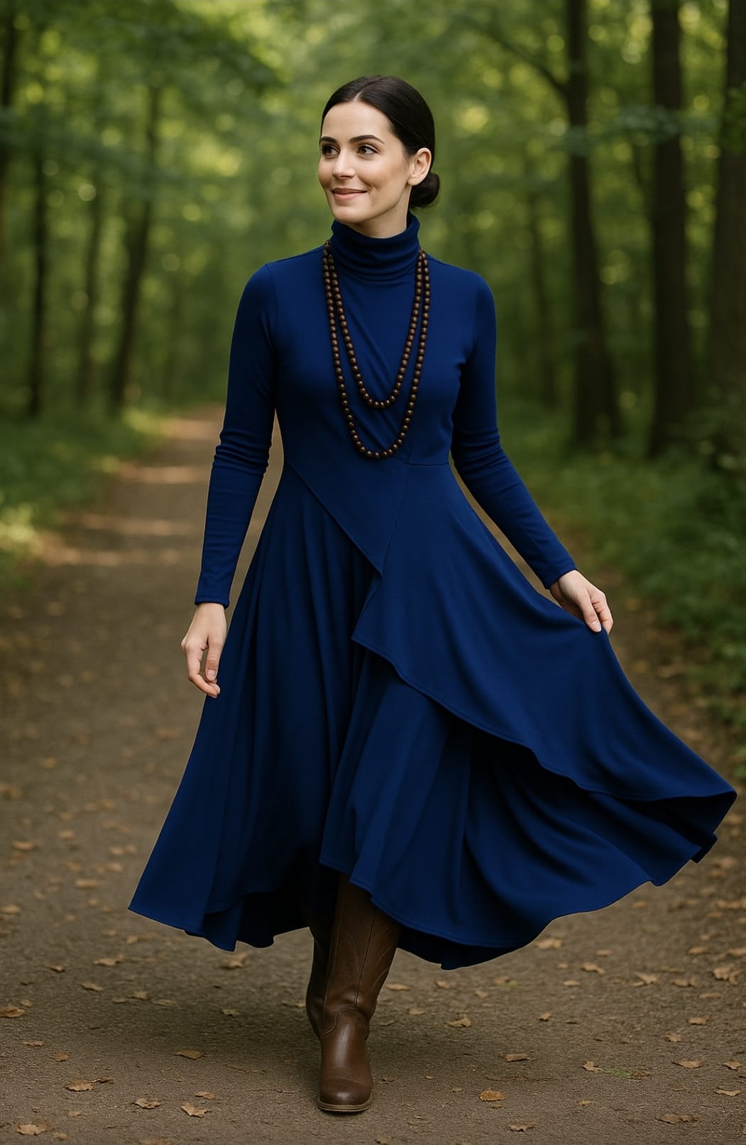 Georgia – Asymmetric Pleated High-Neck Maxi Dress