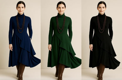 Georgia – Asymmetric Pleated High-Neck Maxi Dress