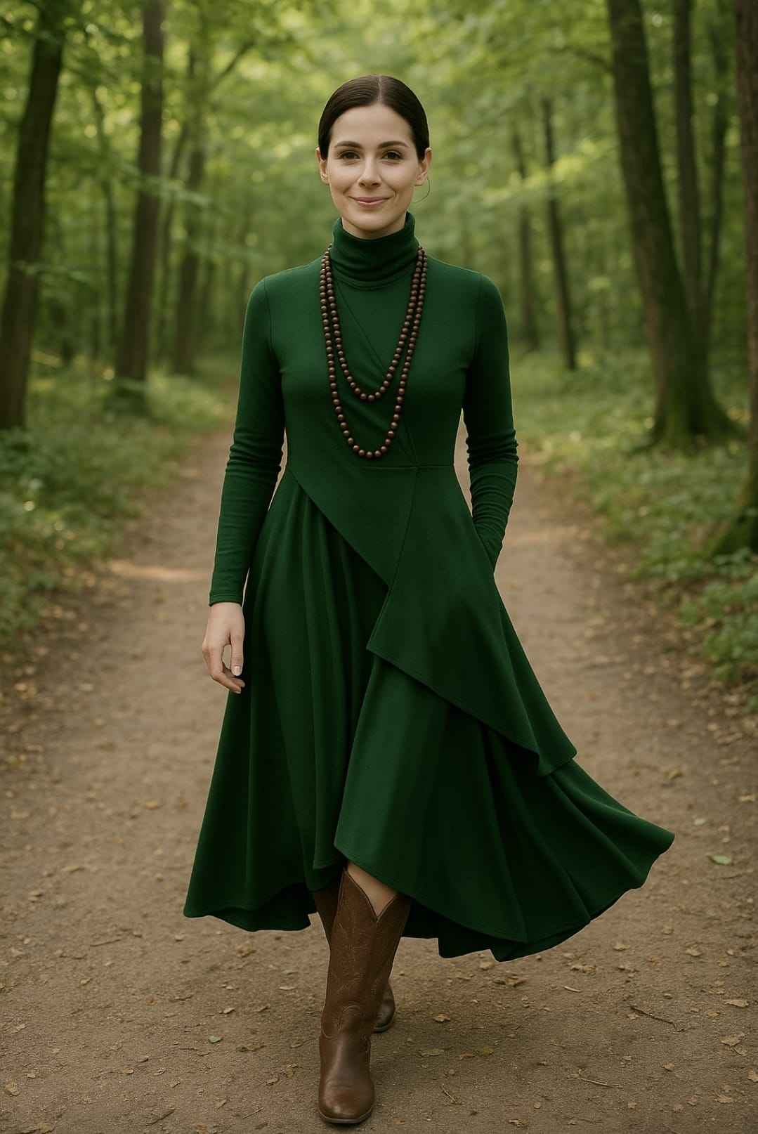 Georgia – Asymmetric Pleated High-Neck Maxi Dress