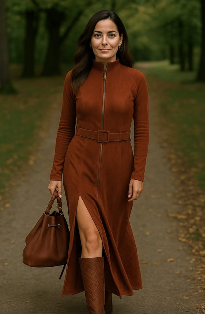 Lunori™ | Alessia Suede Maxi Dress