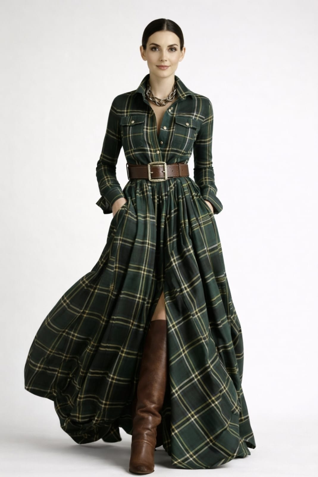 Grace | Classic Check Maxi Shirt Dress