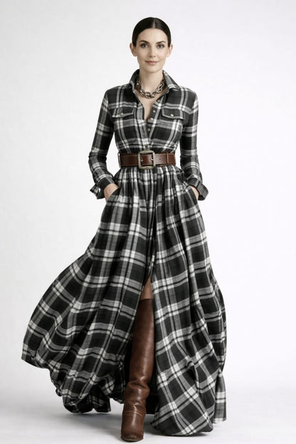 Grace | Classic Check Maxi Shirt Dress