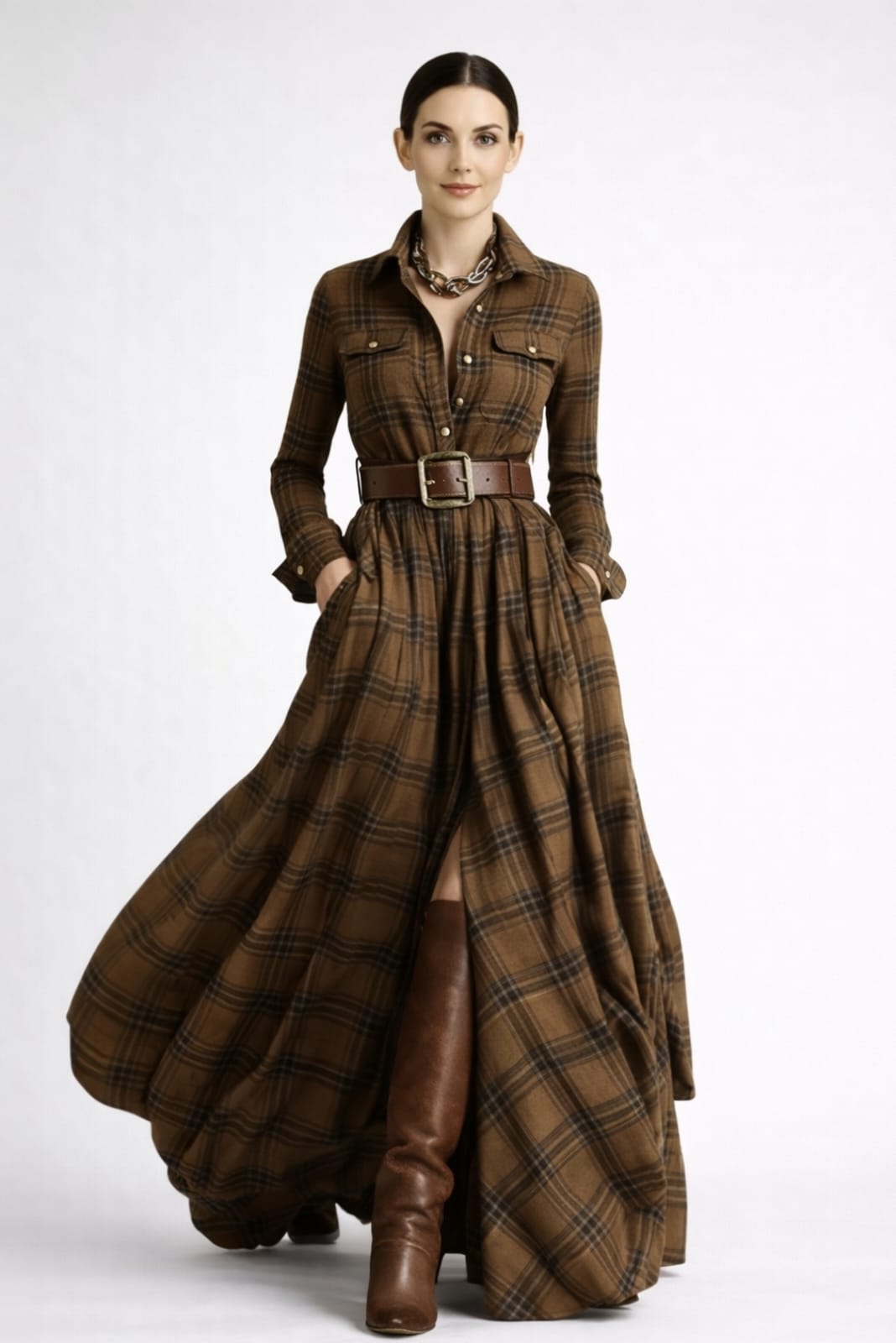 Grace | Classic Check Maxi Shirt Dress