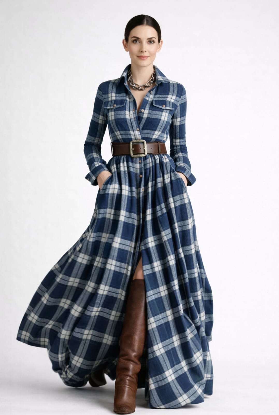 Grace | Classic Check Maxi Shirt Dress