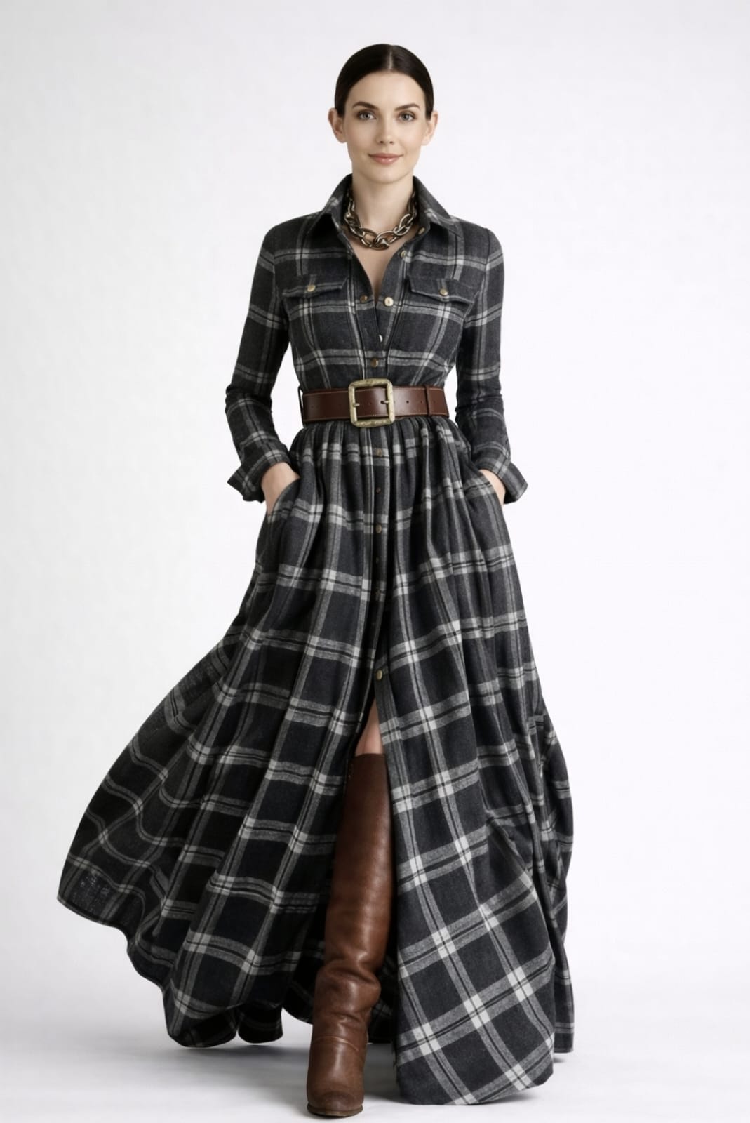 Grace | Classic Check Maxi Shirt Dress