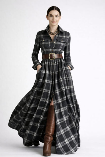 Grace | Classic Check Maxi Shirt Dress