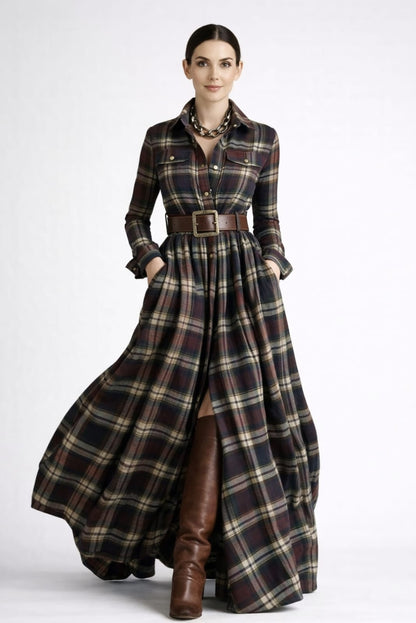 Grace | Classic Check Maxi Shirt Dress