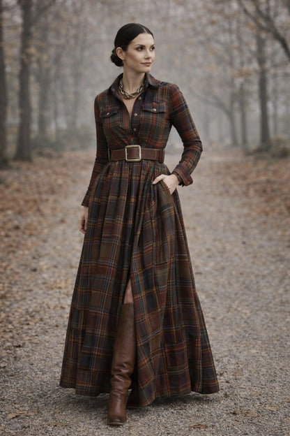 Grace | Classic Check Maxi Shirt Dress