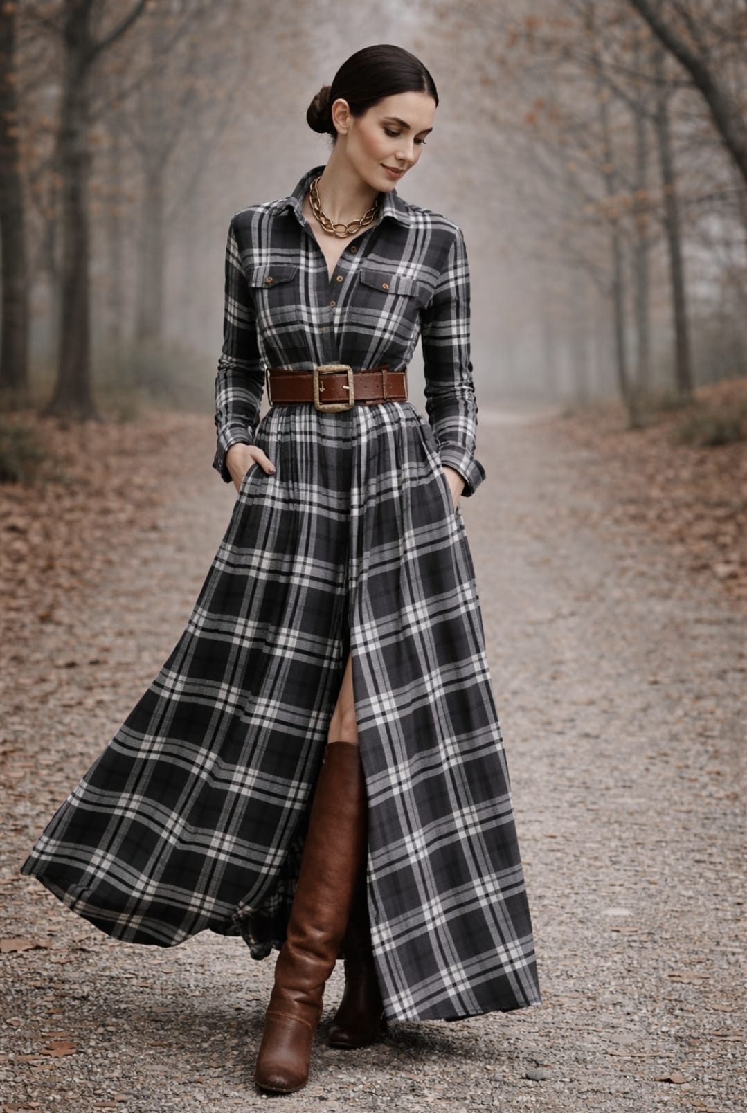 Grace | Classic Check Maxi Shirt Dress