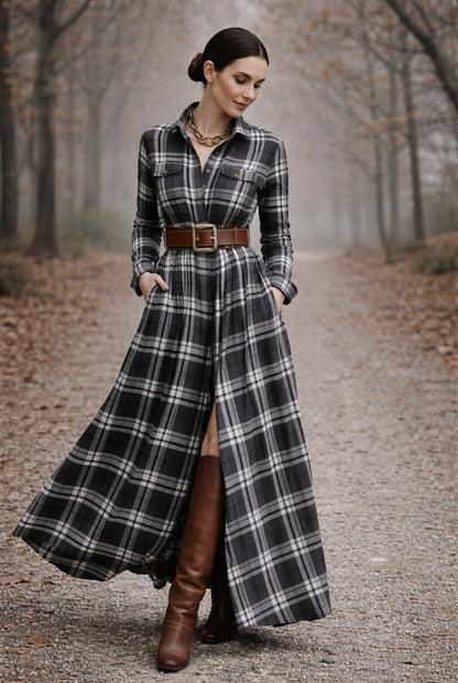 Grace | Classic Check Maxi Shirt Dress