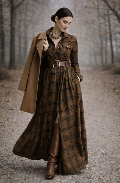 Grace | Classic Check Maxi Shirt Dress