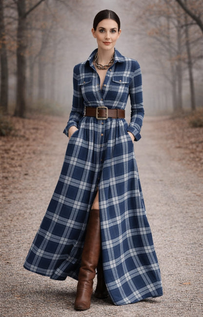 Grace | Classic Check Maxi Shirt Dress