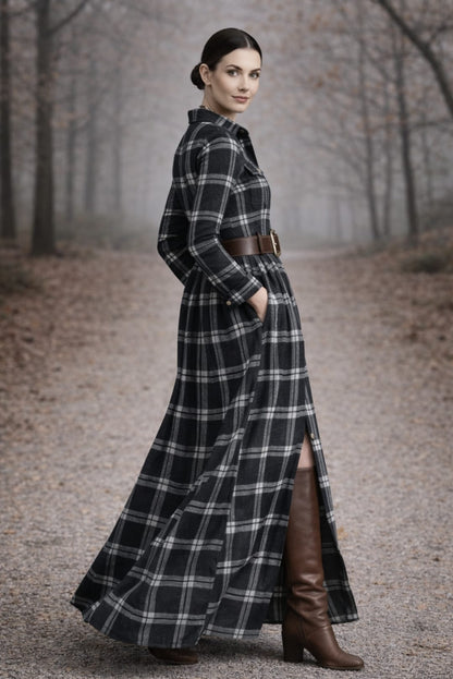 Grace | Classic Check Maxi Shirt Dress