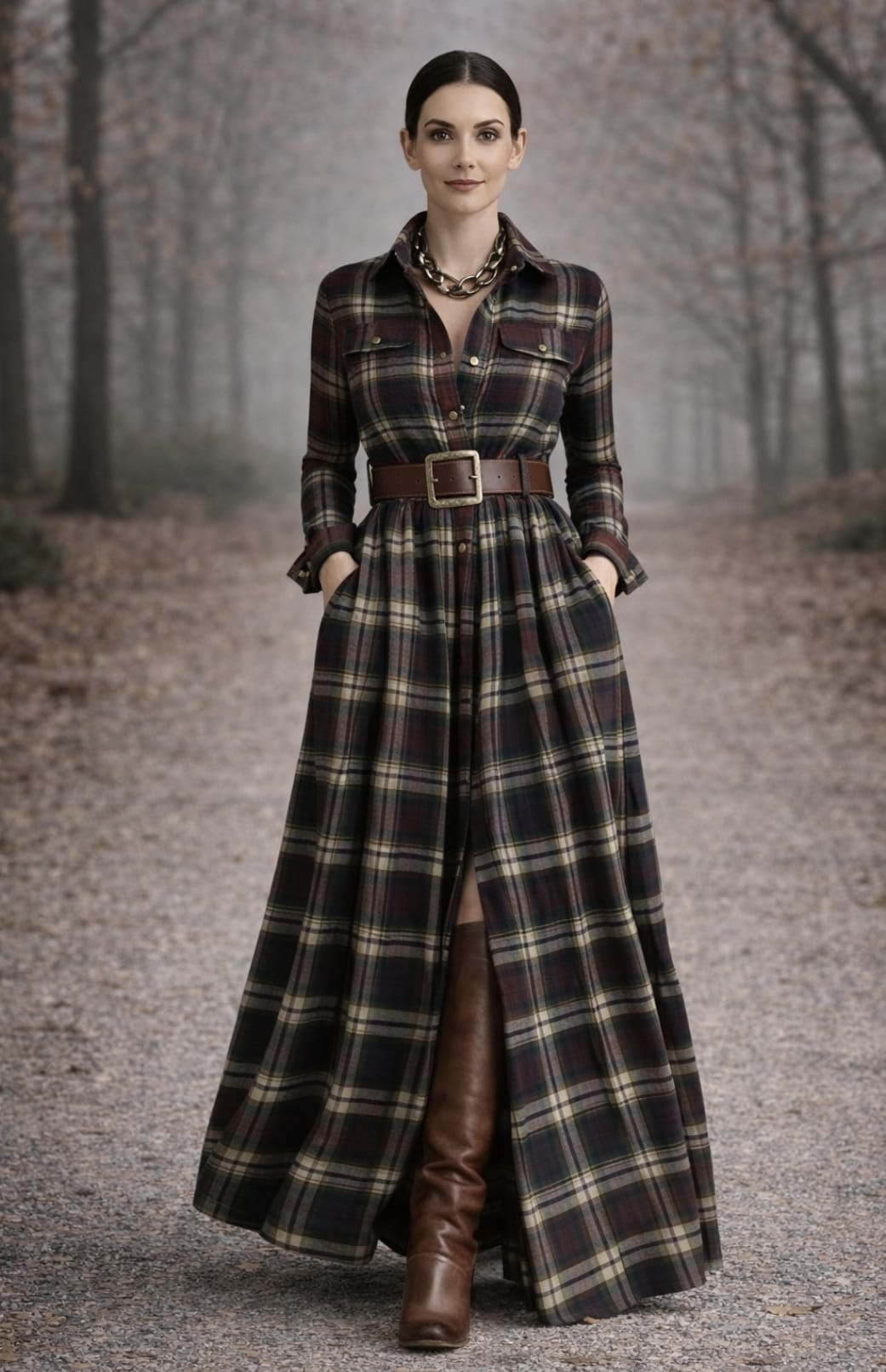 Grace | Classic Check Maxi Shirt Dress