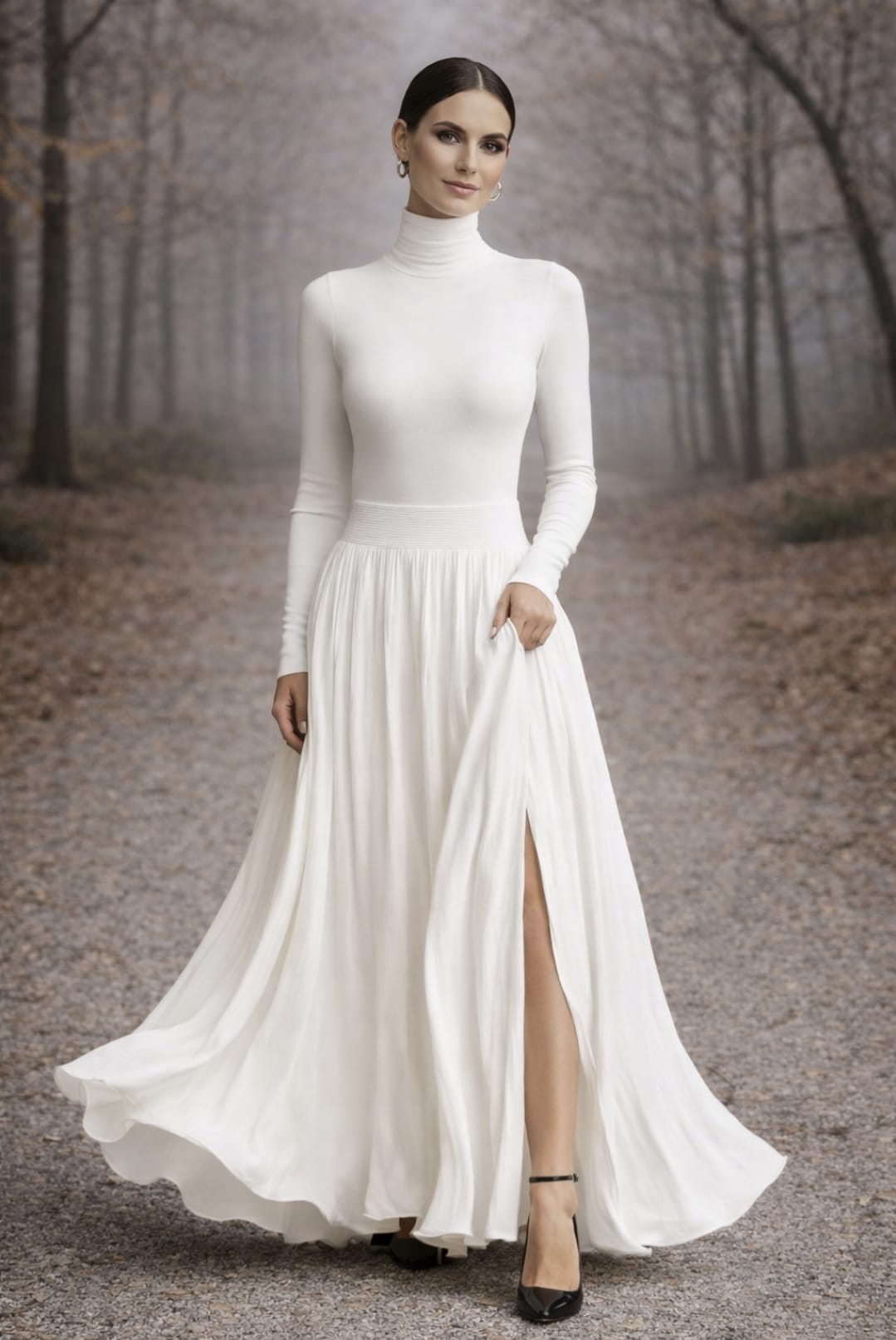 Michaela – Pleated Skirt & Fitted Long-Sleeve Split Top Set